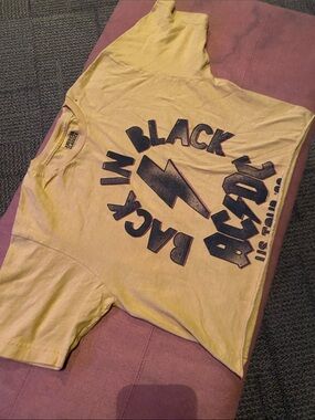 AC/DC Yellow Graphic Crop Top - 'Back in Black' Lightning Tee